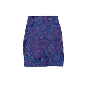 Vintage 90s High Rise Purple Paisley Boho Fitted Bodycon Mini Skirt Size Small